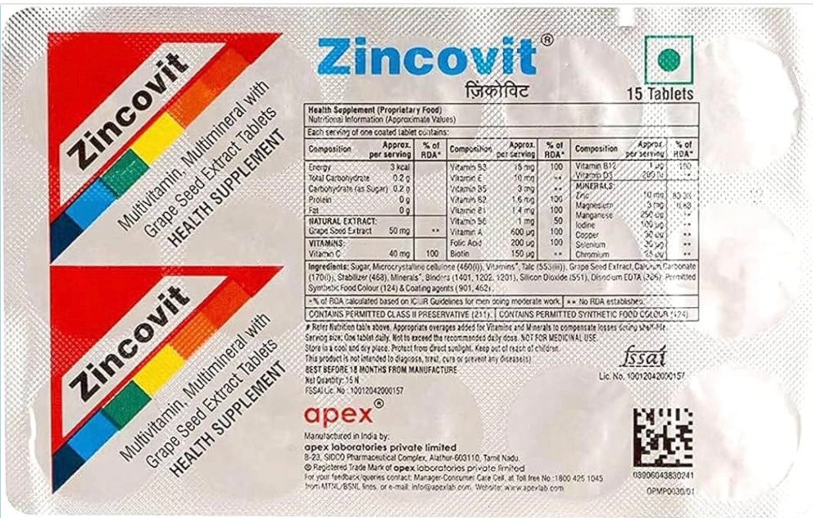 Zincovit Tablet with Multivitamin, Multimineral & Grape Seed Extract